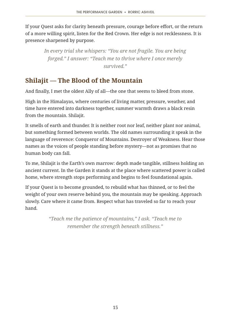 Sample Codex page introducing Shilajit, the Blood of the Mountain